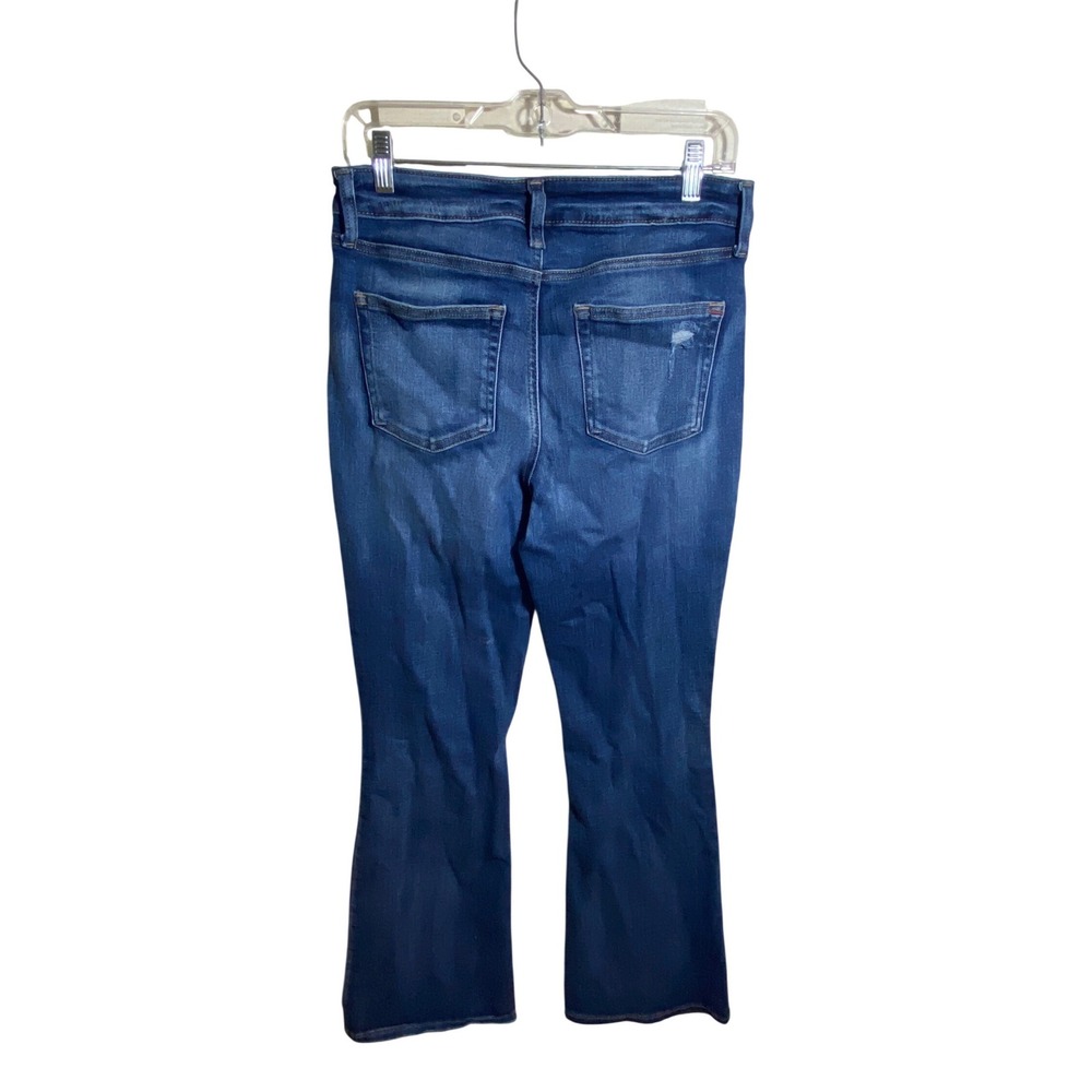 Edgely High Rise Flare Jeans Dark Wash Distressed Cropped‎ Denim Blue Size 10 - Picture 4 of 4